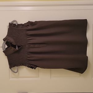 Olive Green Tank Blouse w/ Tiny Ruffle Detail at Neckline/Sleeves, Size Medium